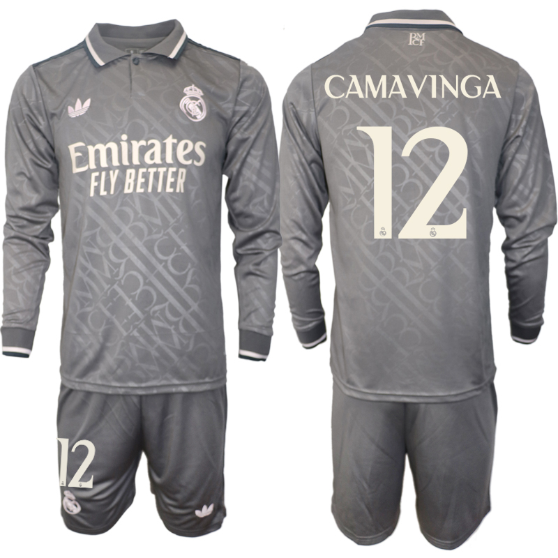 Men 2024-2025 Club Real Madrid away Long Sleeves Grey #12 Soccer Jersey